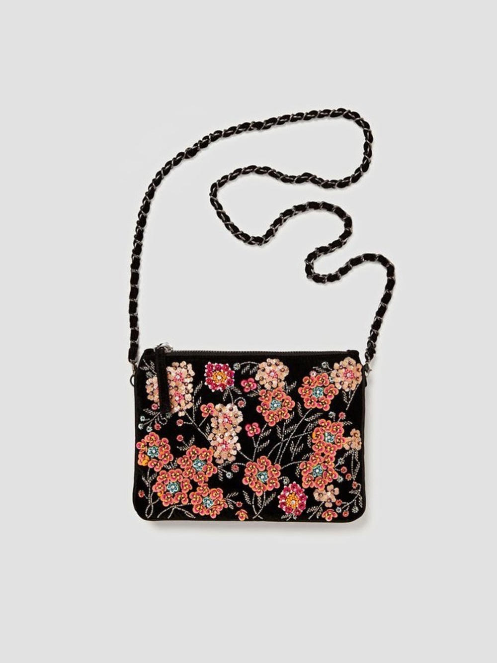 Zara Black Floral Beaded Crossbody Bag